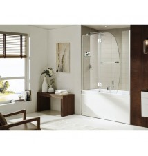 Paragon Bath Extender Panel with AURORA - Premium 3/8 in. (10mm) Thick Glass, Size: 48"W x 58"H, Frame-less Glass Design, Chrome Hardware Finish, One Glass Shelf, Limited 10 (Ten) Year Manufacturer Warranty